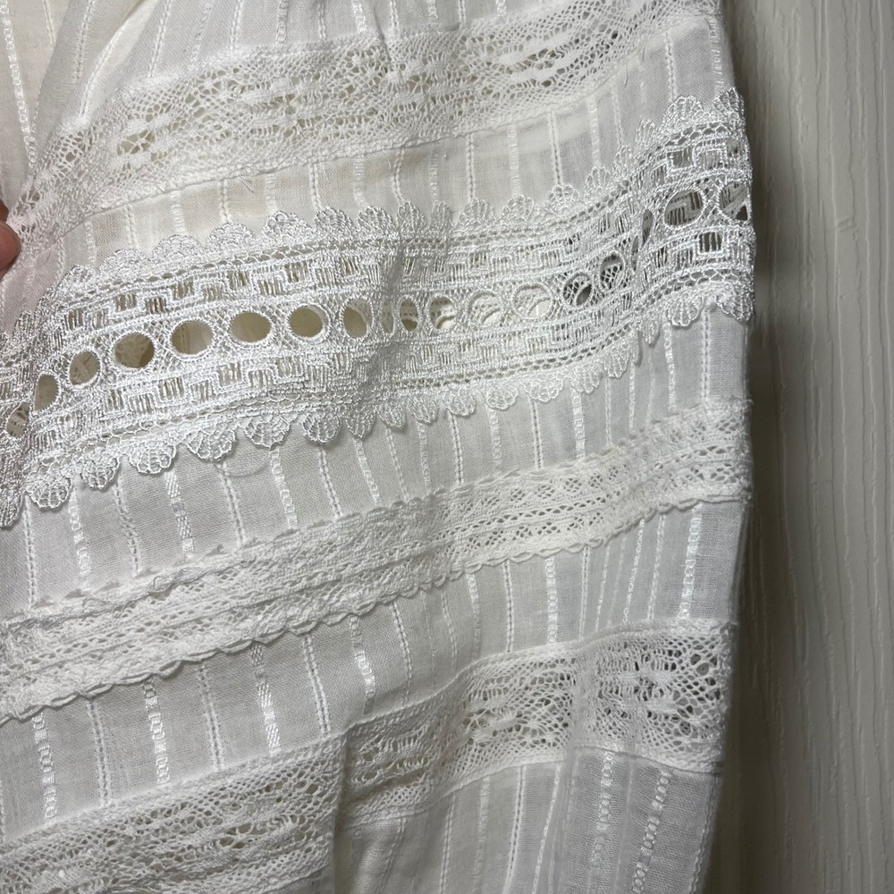 L'AGENCE Kiera Lace Inset Button Down Blouse Balloon Sleeve Boho Top - Picture 8 of 12